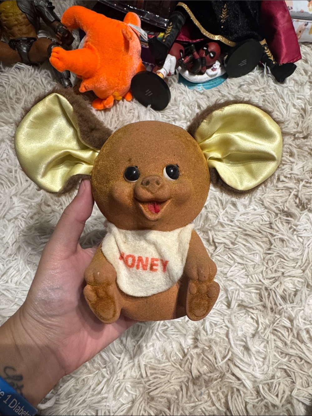 Brown Plush Character Toy with Gold Inner Ears - Honey Bib